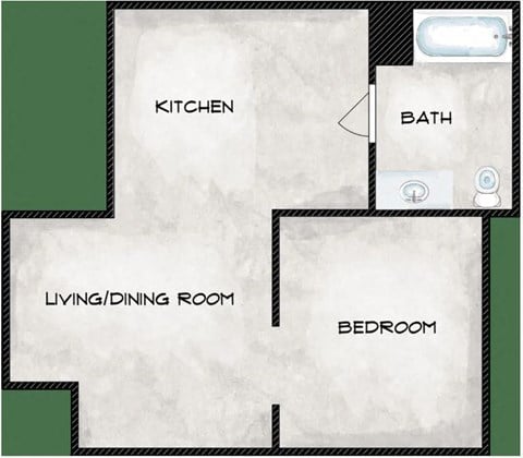 Floor plan for 1 bed, 1 bath, 458 sqft